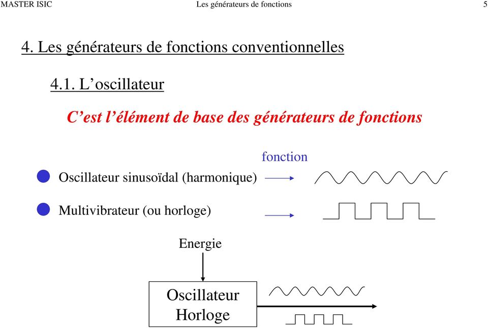 L oscillateur C est l élément de base des générateurs de