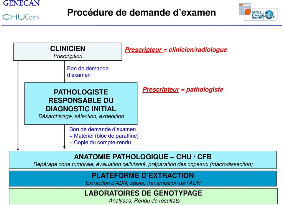 paraffine) + Copie du compte-rendu ANATOMIE PATHOLOGIQUE CHU / CFB Repérage zone tumorale, évaluation cellularité, préparation des