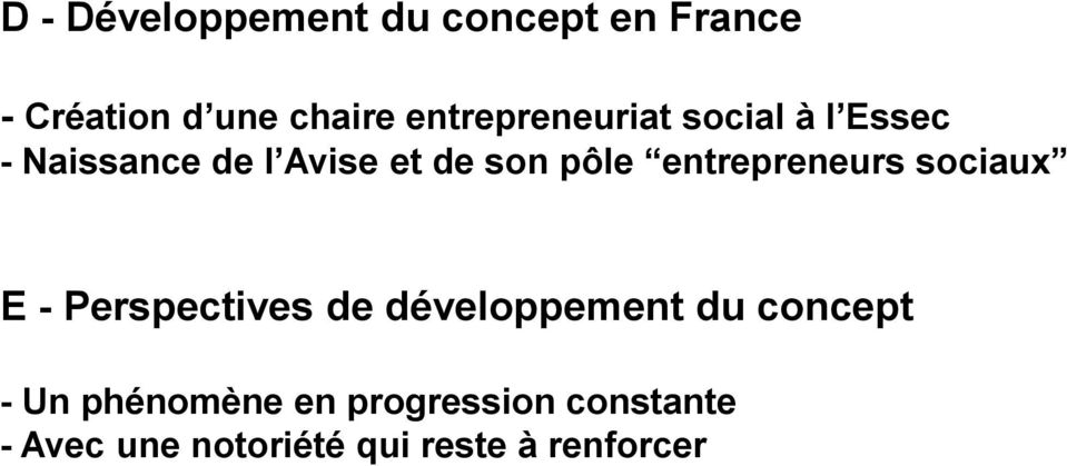 entrepreneurs sociaux E - Perspectives de développement du concept -