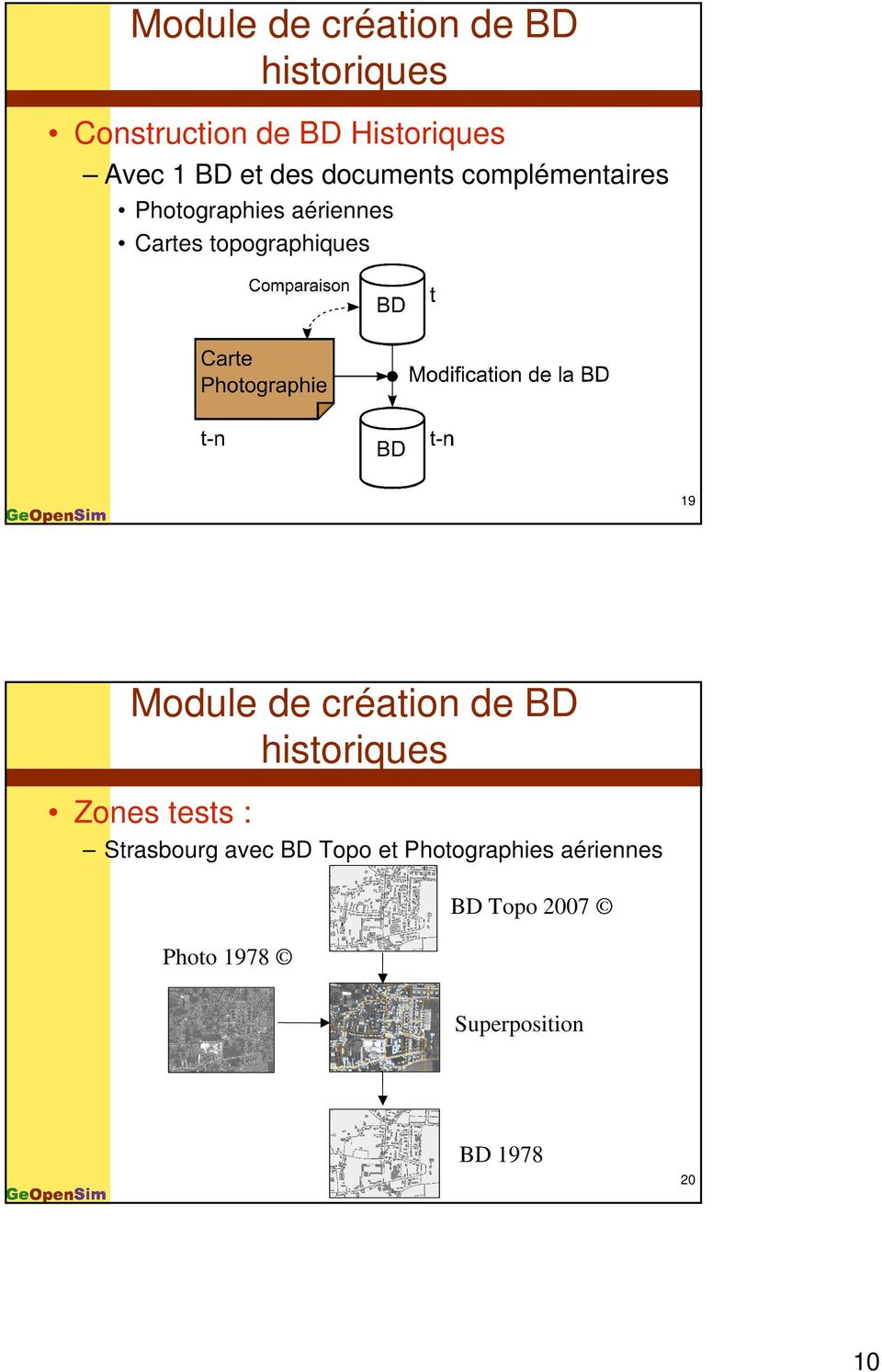 19 Module de création de BD historiques Zones tests : Strasbourg avec BD Topo