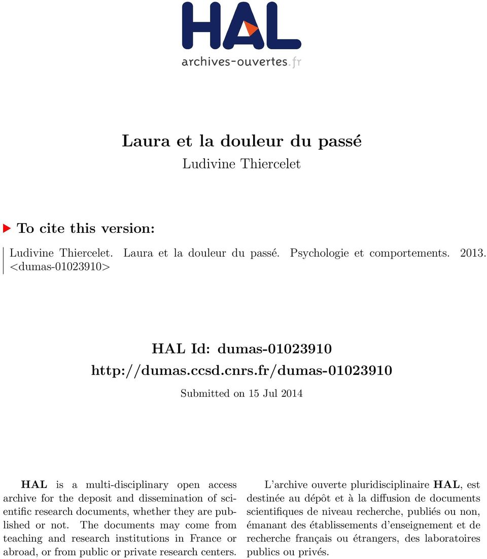 fr/dumas-01023910 Submitted on 15 Jul 2014 HAL is a multi-disciplinary open access archive for the deposit and dissemination of scientific research documents, whether they are published or not.