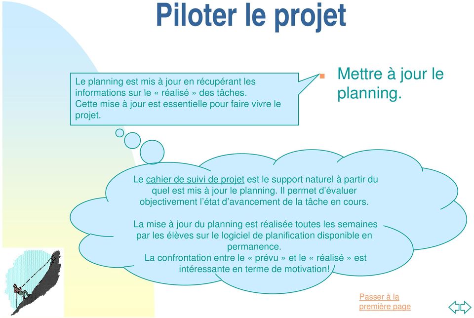Le cahier de suivi de projet est le support naturel à partir du quel est mis à jour le planning.