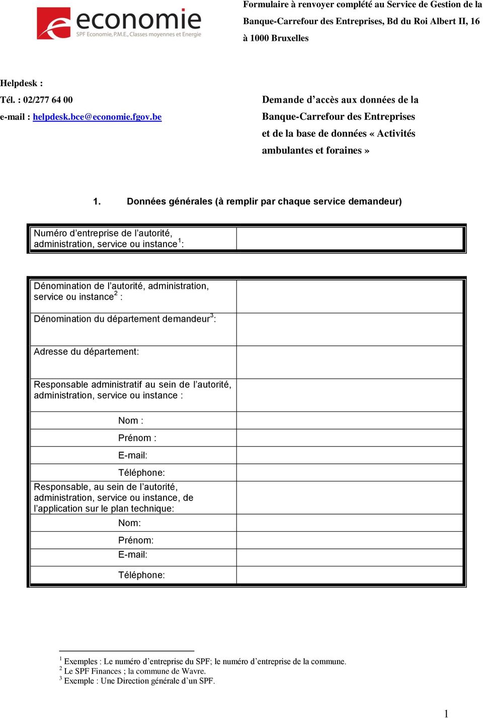 Demande d accès aux données de la Banque-Carrefour des Entreprises et de la  base de données «Activités ambulantes et foraines» - PDF Téléchargement  Gratuit