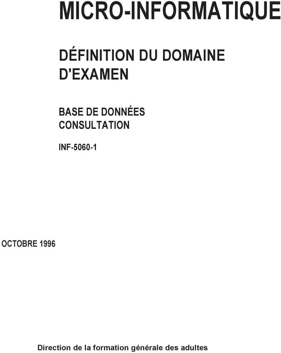 CONSULTATION INF-5060-1 OCTOBRE 1996