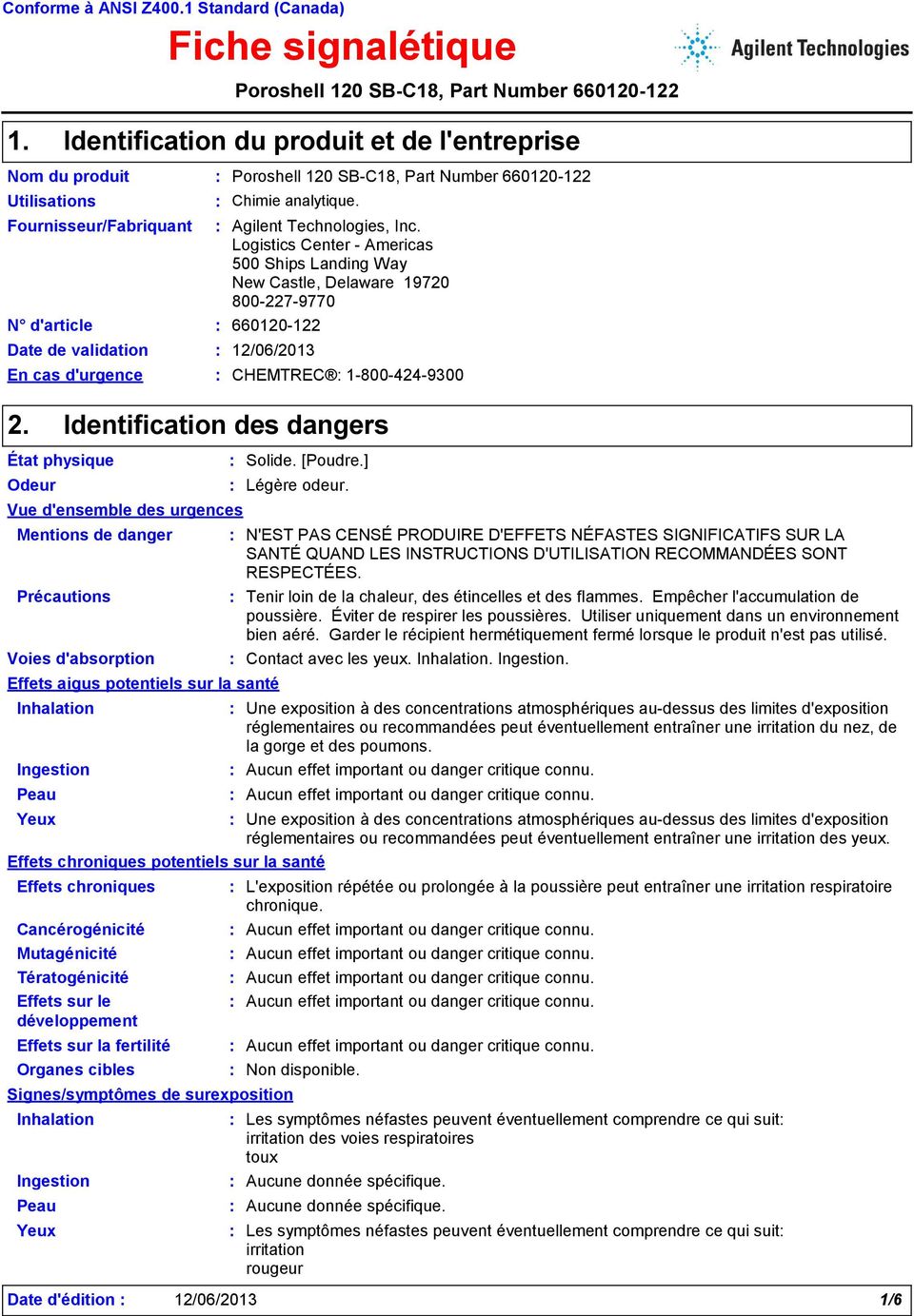 660120-122 Chimie analytique. Agilent Technologies, Inc.