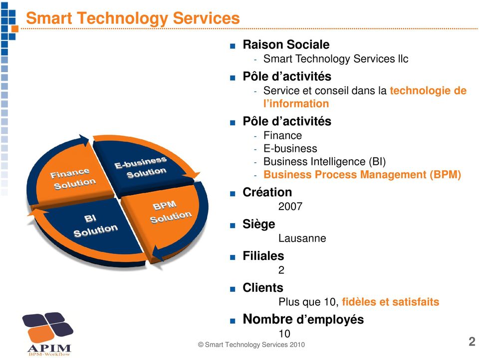 Smart Technology Services 2010 - Business Intelligence (BI) - Business Process Management (BPM)