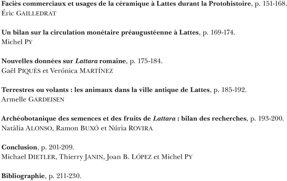 Gaël Piquès et Verónica Martínez Terrestres ou volants : les animaux dans la ville antique de Lattes, p. 185-192.