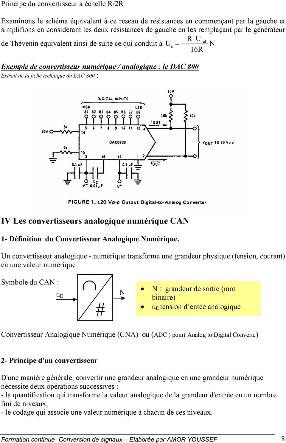 800 : IV Les convertisseurs analogique numérique CAN 1- Définition du Convertisseur Analogique Numérique.