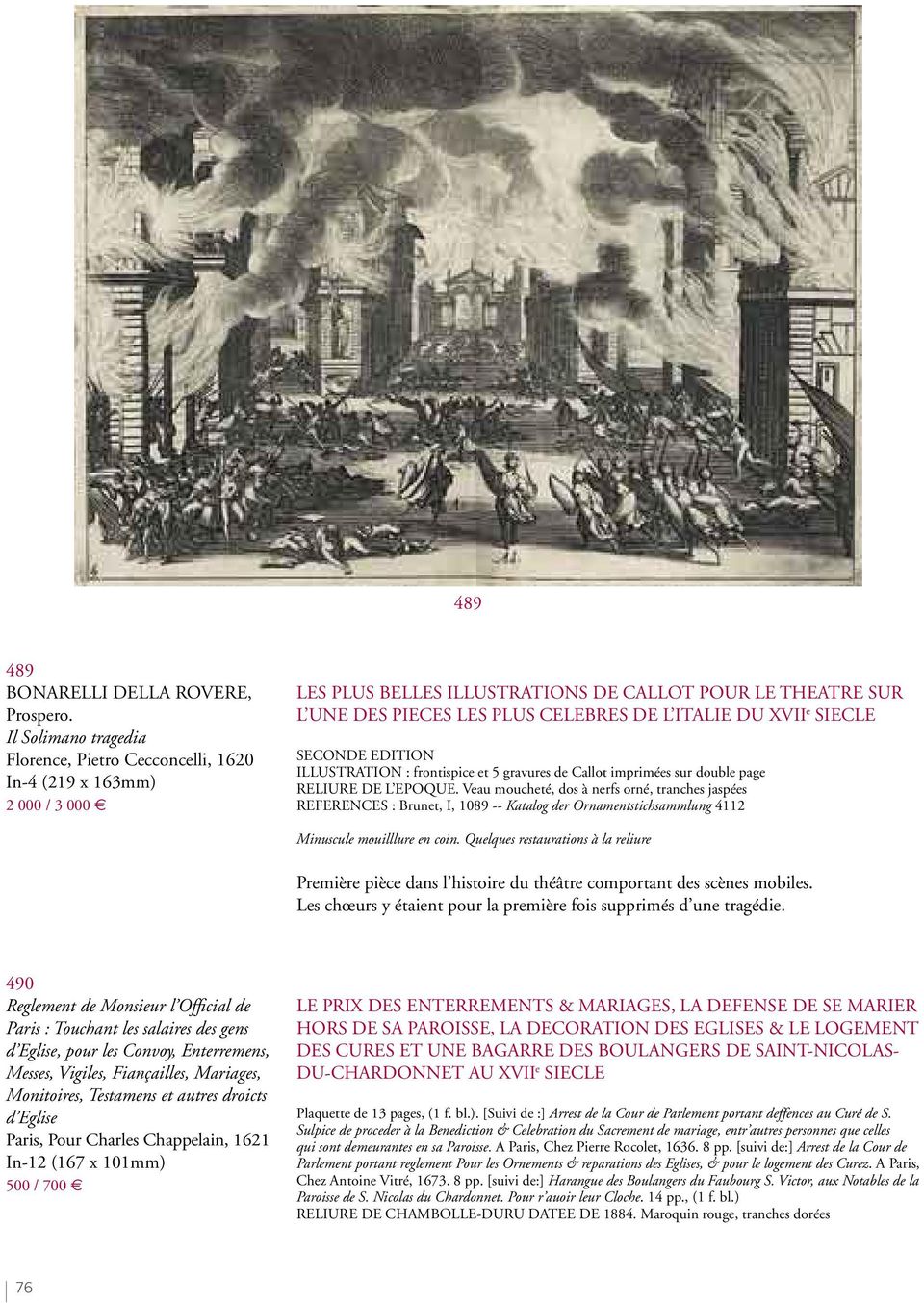 XVII e SIECLE SECONDE EDITION ILLUSTRATION : frontispice et 5 gravures de Callot imprimées sur double page RELIURE DE L EPOQUE.