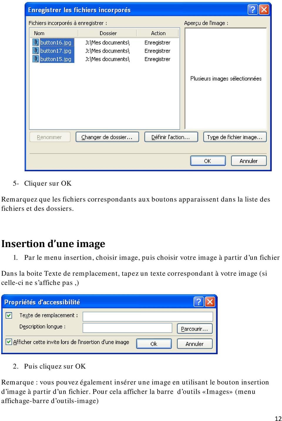 Par le menu insertion, choisir image, puis choisir votre image à partir d un fichier Dans la boite Texte de remplacement, tapez un texte