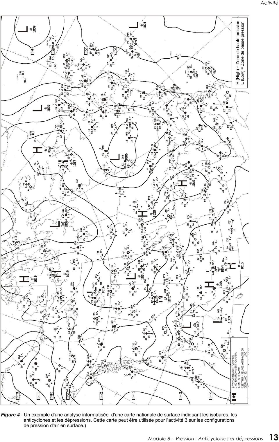 informatisée d'une carte nationale de surface indiquant les isobares, les anticyclones et les