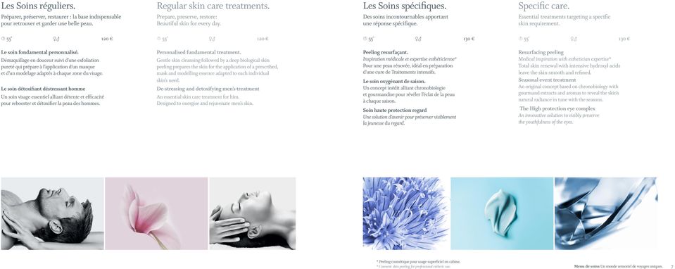 Essential treatments targeting a specific skin requirement. 55 120 55 120 55 130 55 130 Le soin fondamental personnalisé.