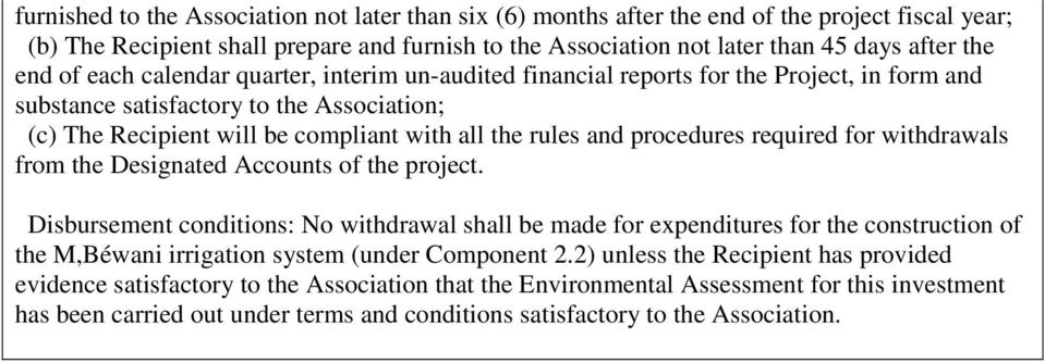 procedures required for withdrawals from the Designated Accounts of the project.