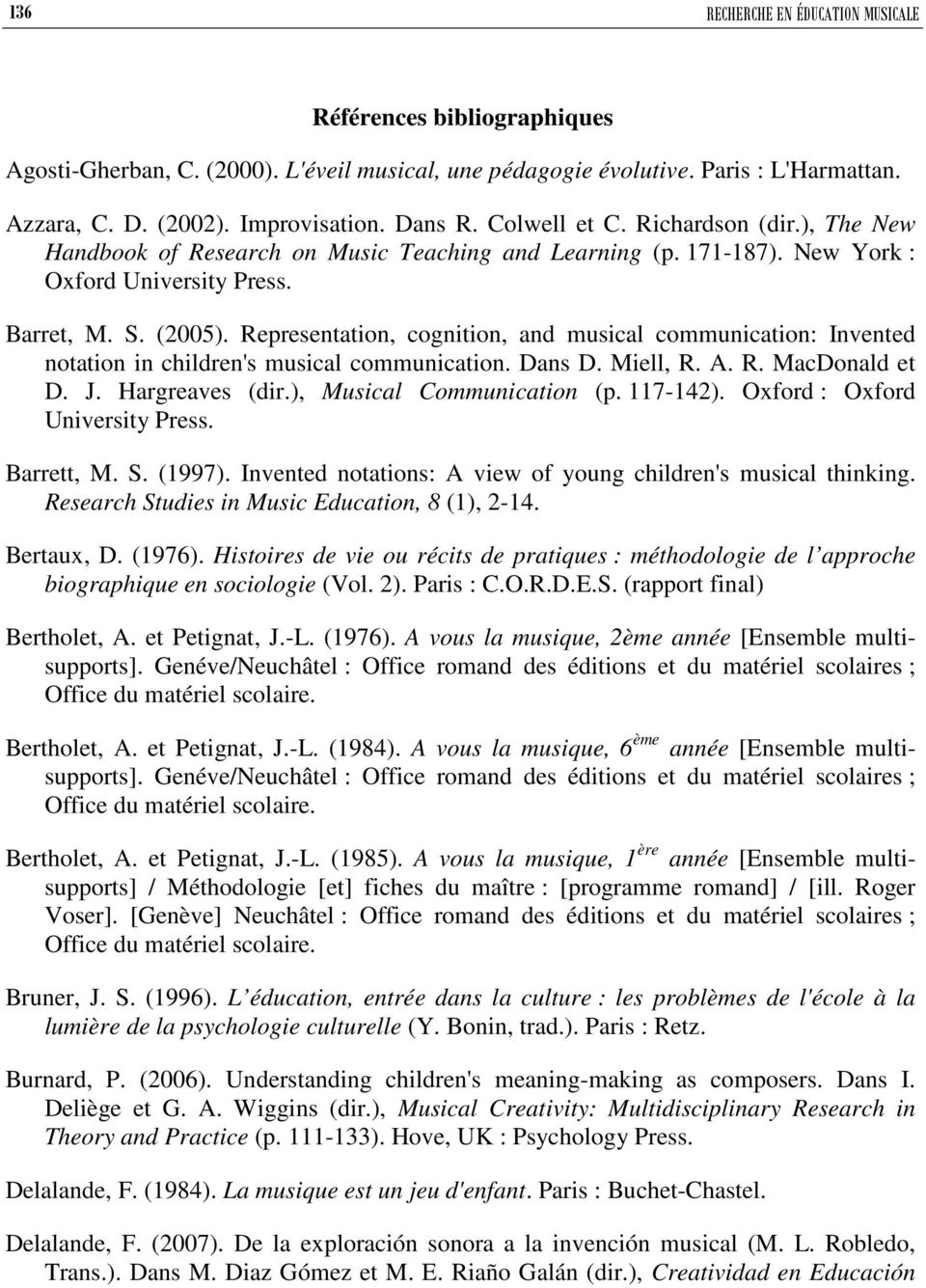 Representation, cognition, and musical communication: Invented notation in children's musical communication. Dans D. Miell, R. A. R. MacDonald et D. J. Hargreaves (dir.), Musical Communication (p.