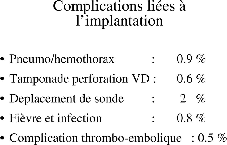 9 % Tamponade perforation VD : 0.