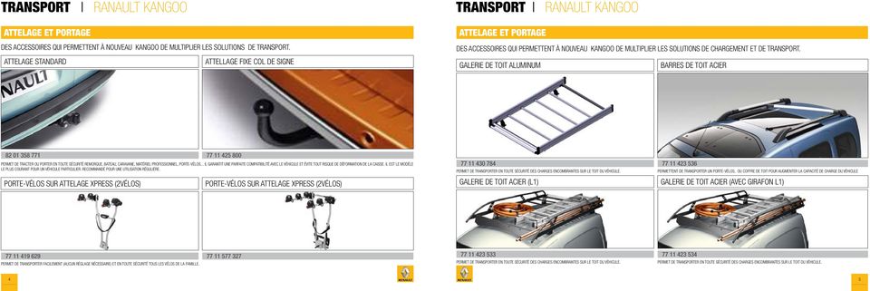 Galerie de toit aluminum Barres de toit acier 82 01 358 771 Permet de tracter ou porter en toute sécurité remorque, bateau, caravane, matériel professionnel, porte-vélos.