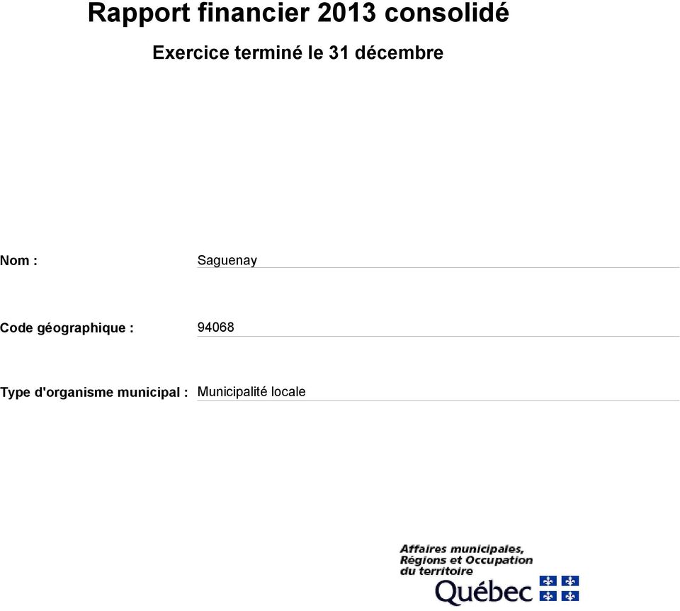 Saguenay Code géographique : 94068