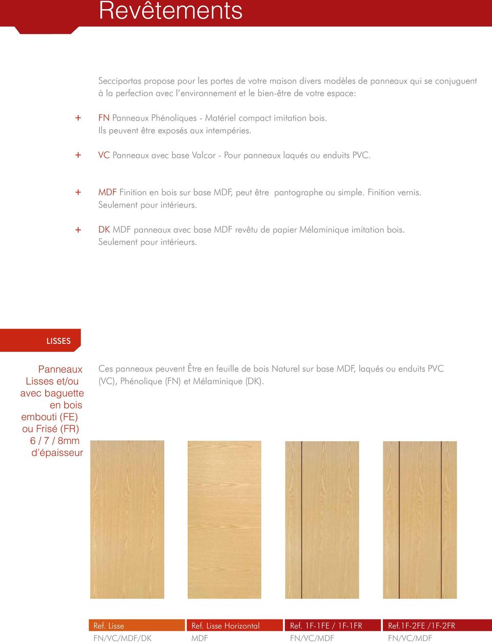 MDF Finition en bois sur base MDF, peut être pantographe ou simple. Finition vernis. Seulement pour intérieurs. DK MDF panneaux avec base MDF revêtu de papier Mélaminique imitation bois.