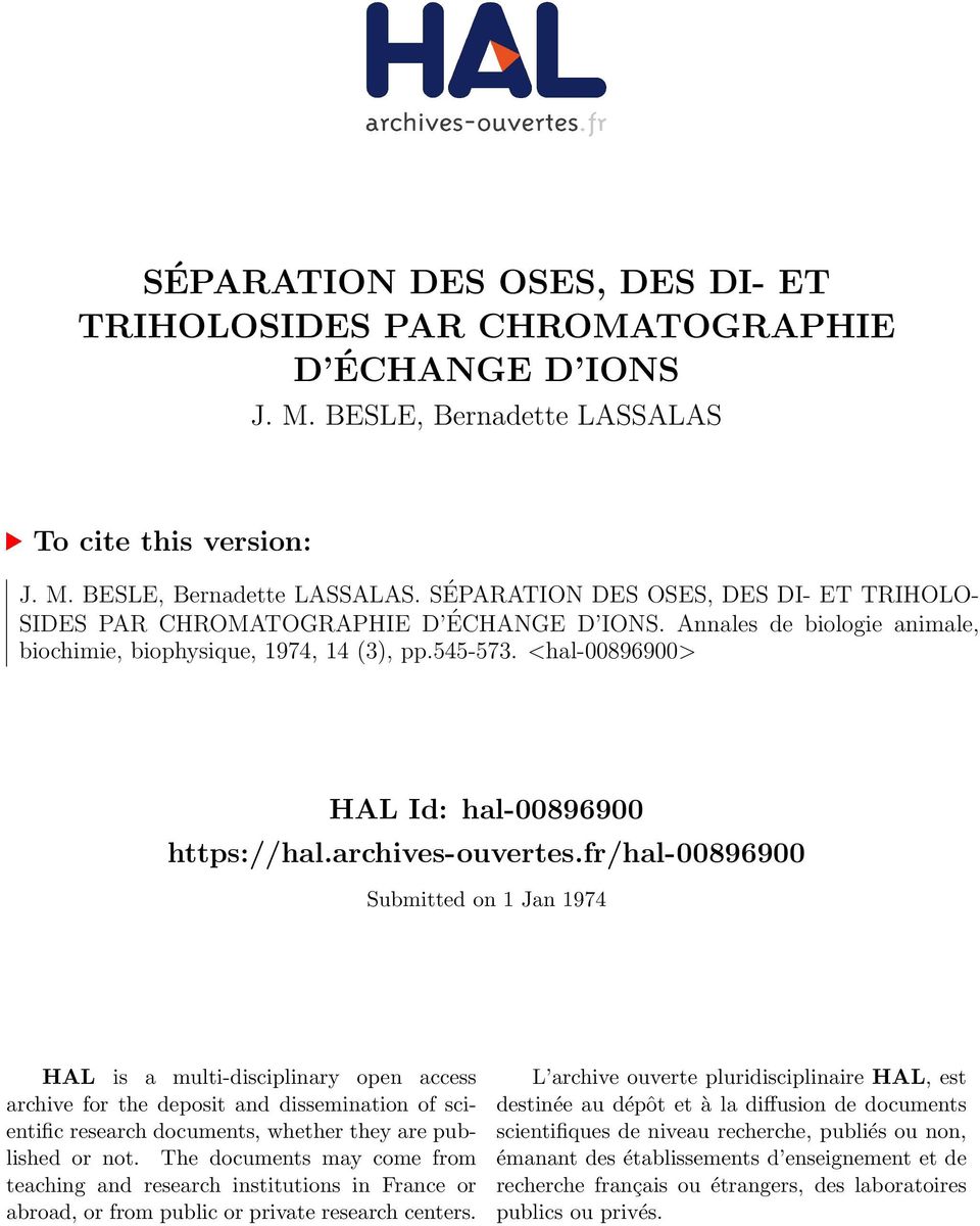 fr/hal00896900 Submitted on 1 Jan 1974 HAL is a multidisciplinary open access archive for the deposit and dissemination of scientific research documents, whether they are published or not.