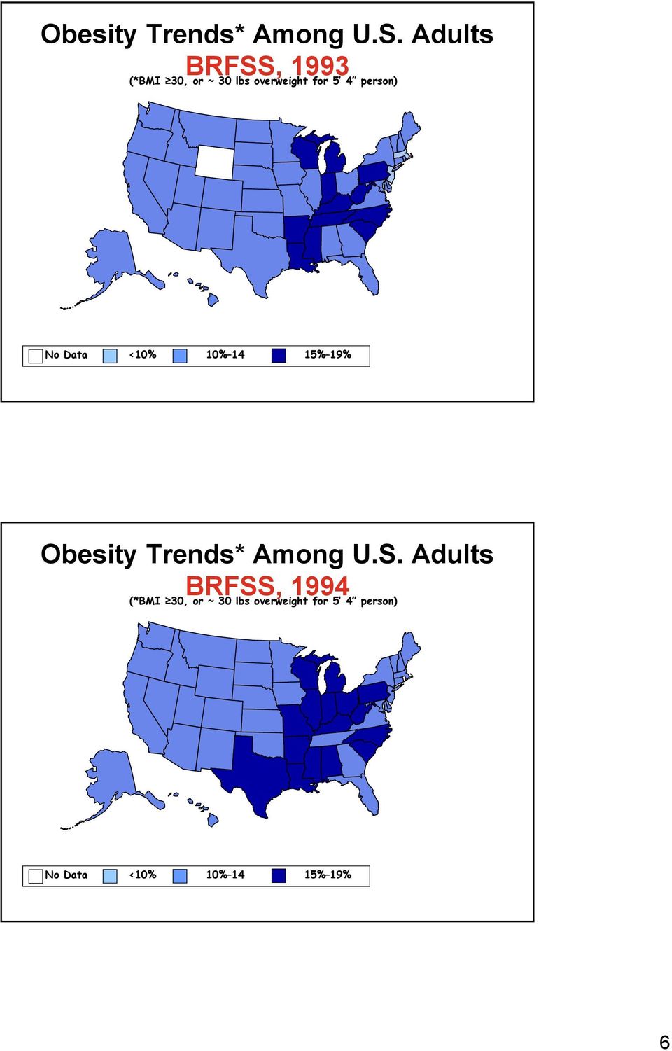 person) No Data <10% 10% 14 15% 19%  Adults BRFSS, 1994 (*BMI