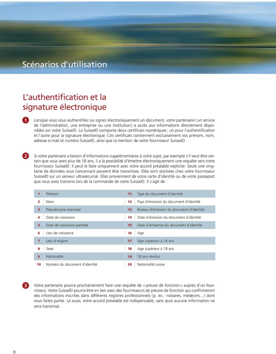 La SuisseID comporte deux certificats numériques : un pour l authentification et l autre pour la signature électronique.