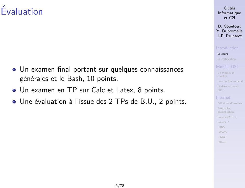 Un examen en TP sur Calc et Latex, 8 points.