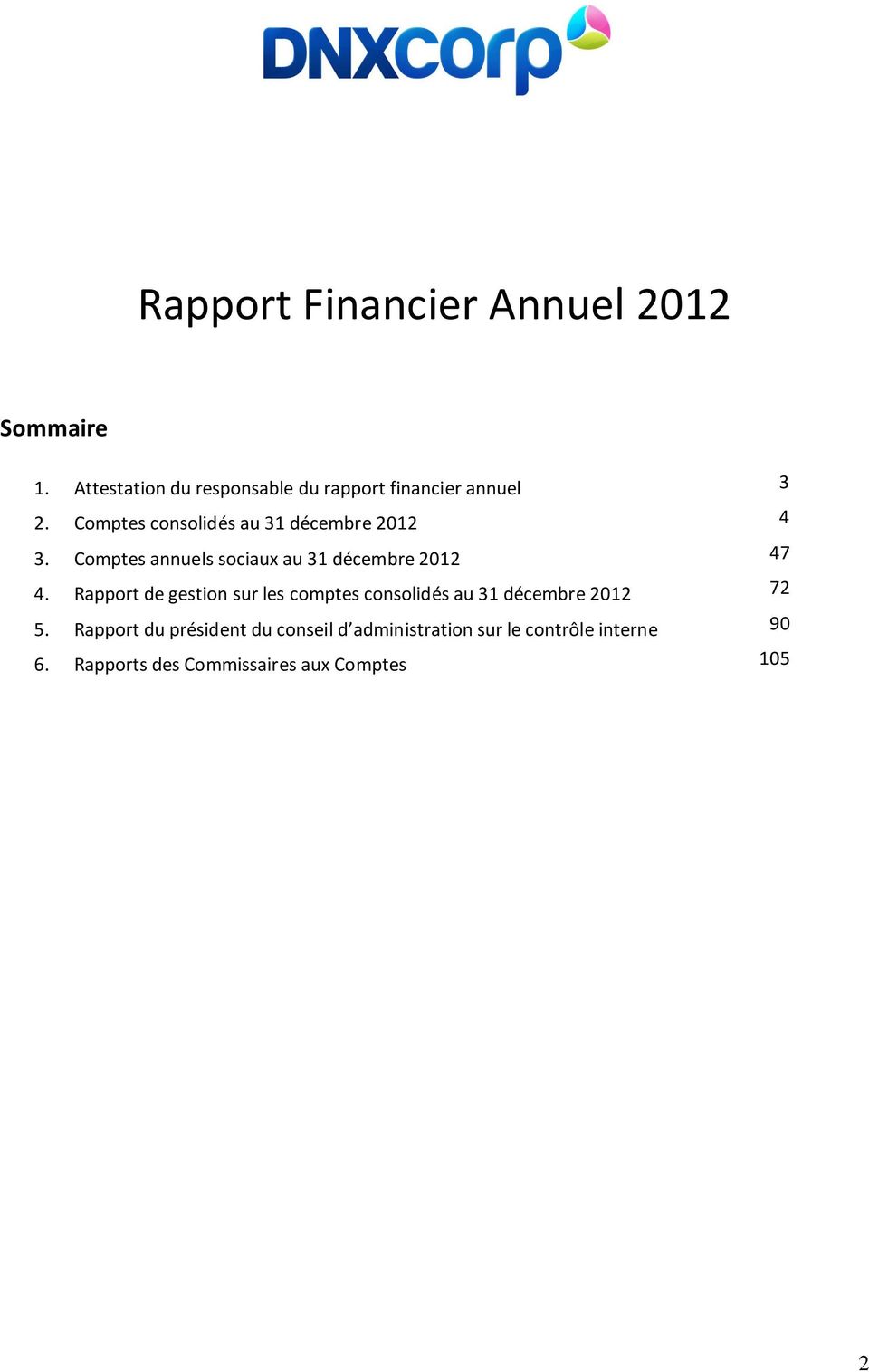 Comptes consolidés au 31 décembre 2012 4 3. Comptes annuels sociaux au 31 décembre 2012 47 4.