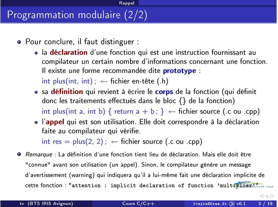 Cours Langage C/C++ Programmation modulaire - PDF Téléchargement Gratuit
