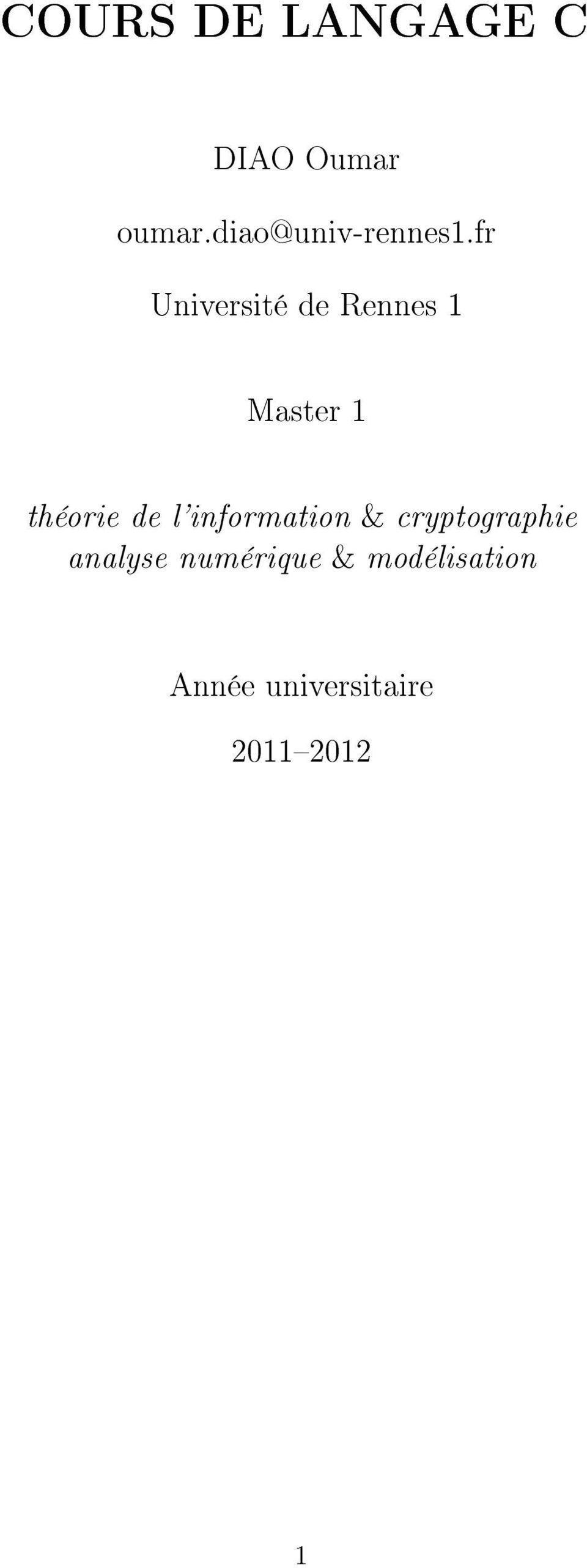fr Université de Rennes 1 Master 1 théorie de