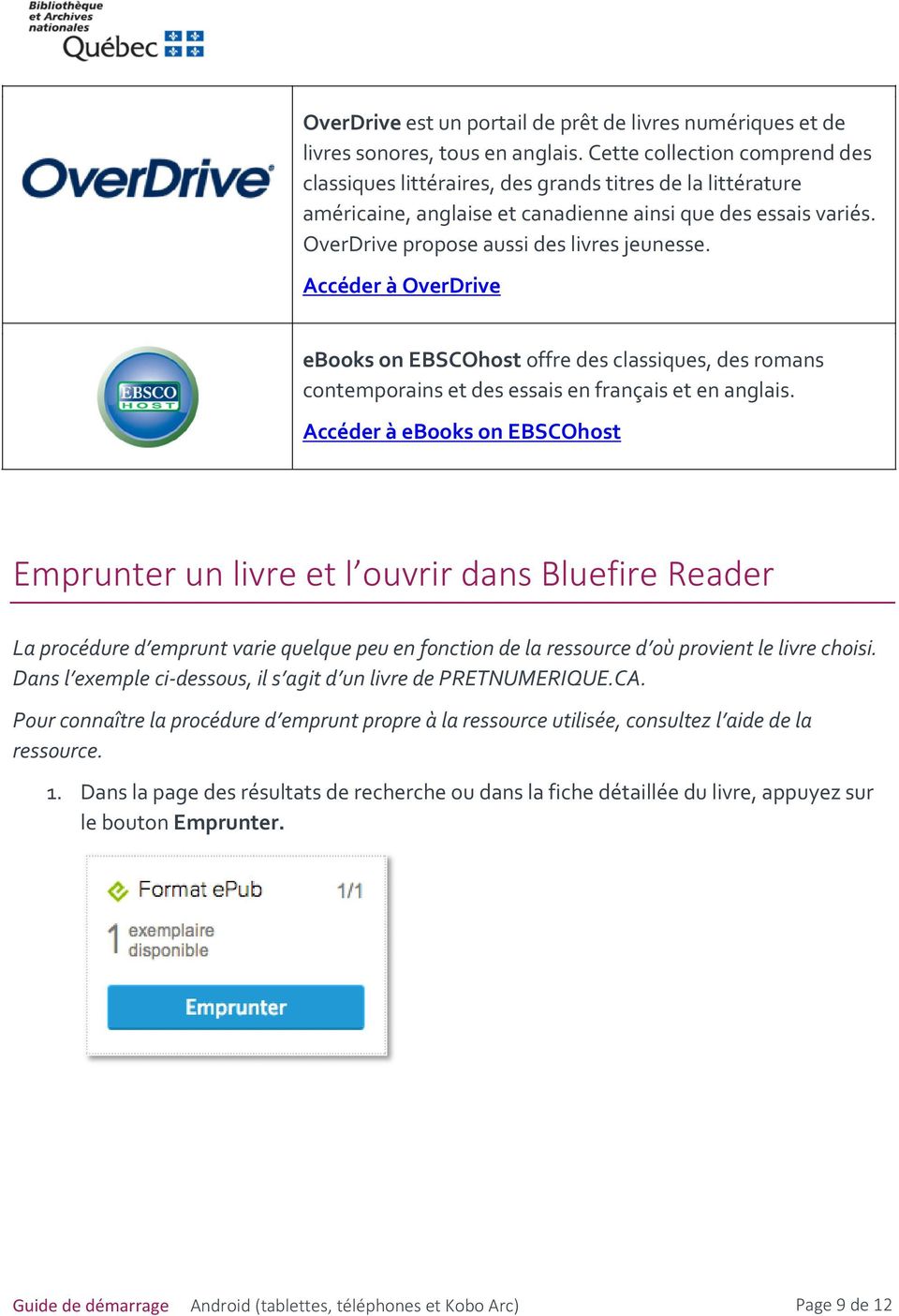Accéder à OverDrive ebooks on EBSCOhost offre des classiques, des romans contemporains et des essais en français et en anglais.