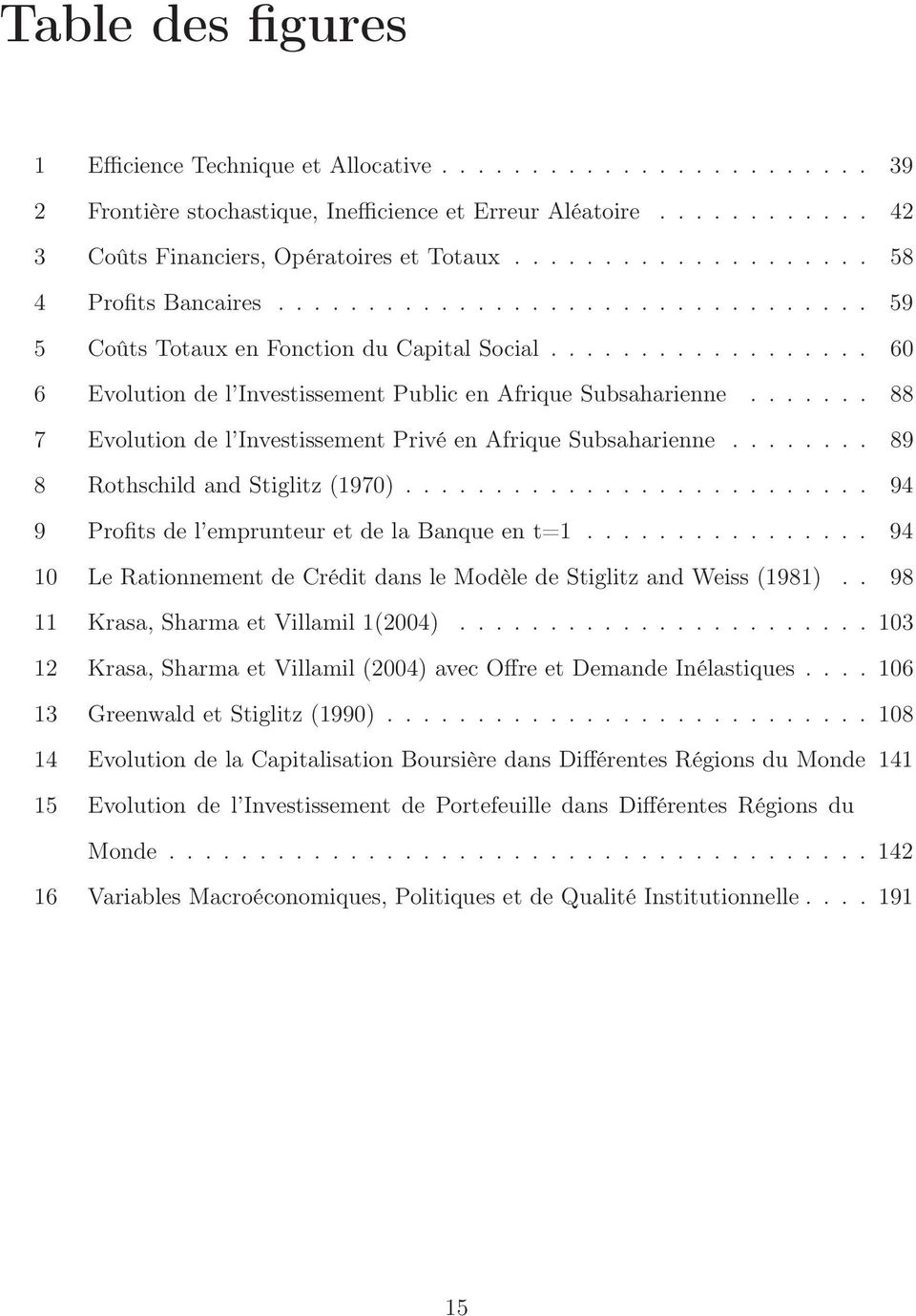 ...... 88 7 Evolution de l Investissement Privé en Afrique Subsaharienne........ 89 8 Rothschild and Stiglitz (1970).......................... 94 9 Profits de l emprunteur et de la Banque en t=1.