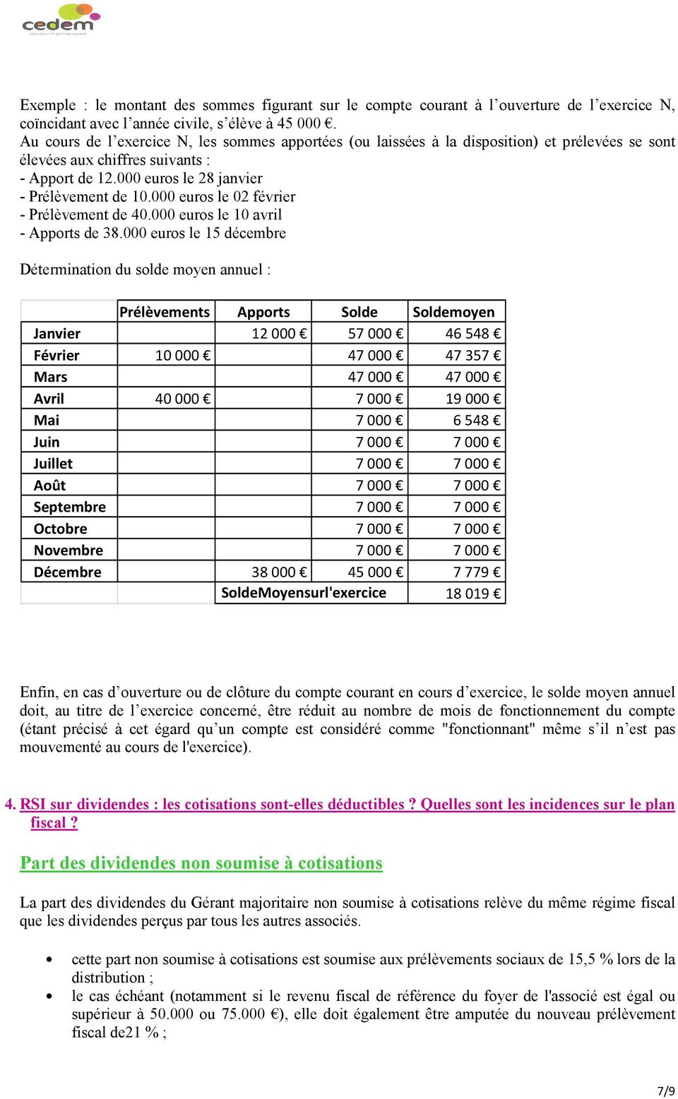 000 euros le 02 février - Prélèvement de 40.000 euros le 10 avril - Apports de 38.