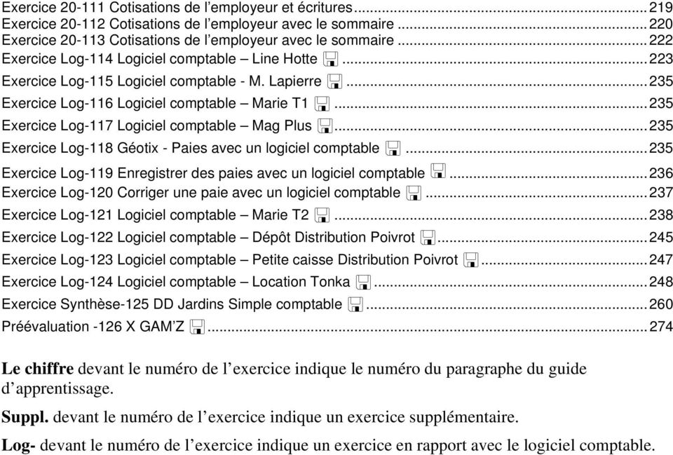 .. 235 Exercice Log-117 Logiciel comptable Mag Plus... 235 Exercice Log-118 Géotix - Paies avec un logiciel comptable... 235 Exercice Log-119 Enregistrer des paies avec un logiciel comptable.