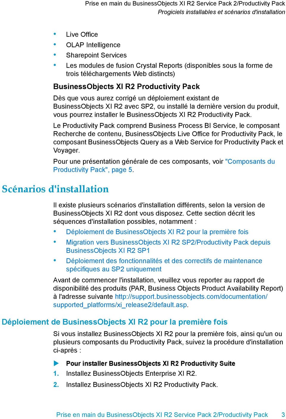 installer le BusinessObjects XI R2 Productivity Pack.