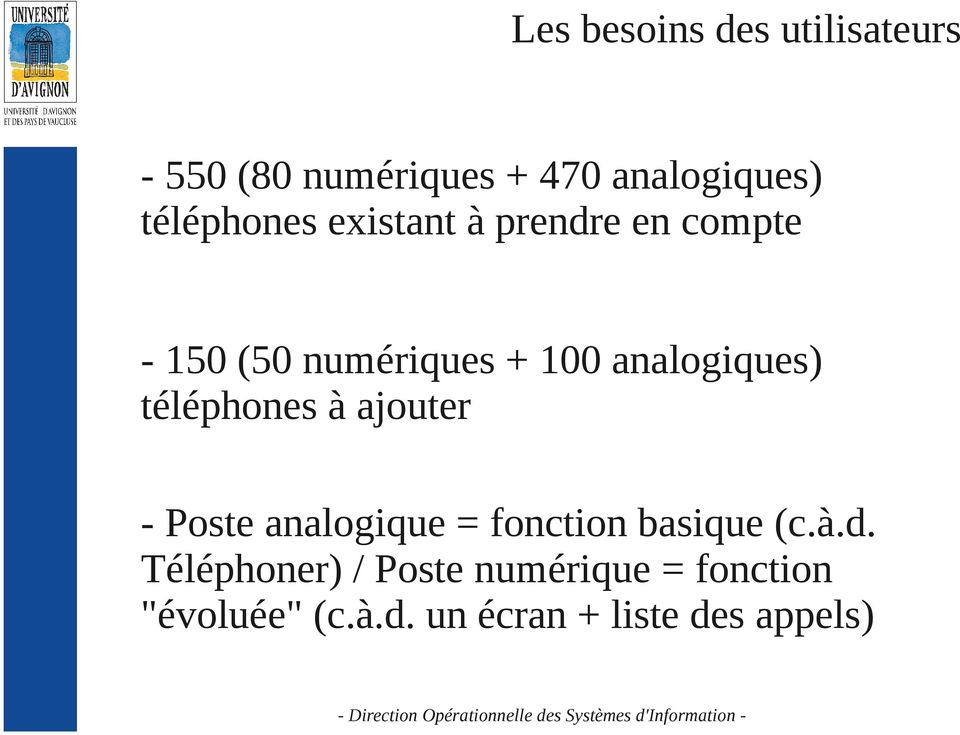 analogiques) téléphones à ajouter - Poste analogique = fonction basique (c.
