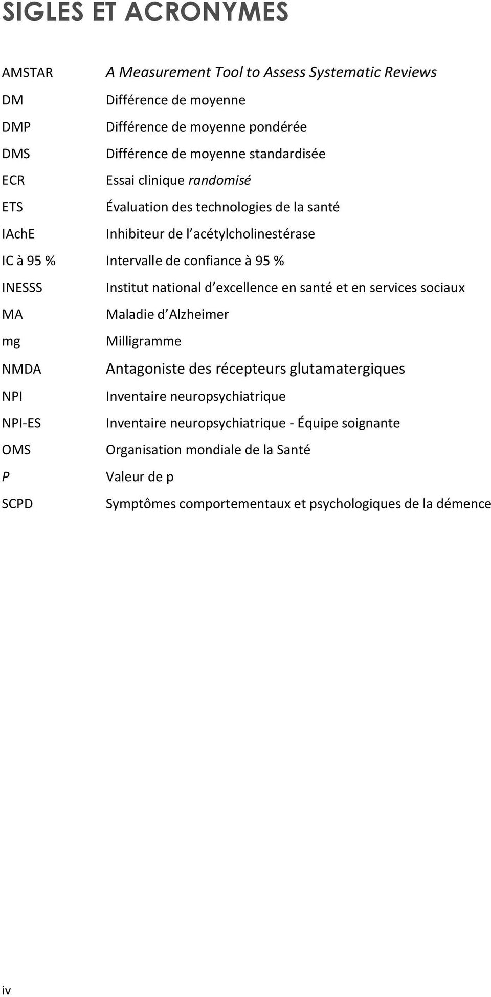 national d excellence en santé et en services sociaux MA Maladie d Alzheimer mg Milligramme NMDA Antagoniste des récepteurs glutamatergiques NPI Inventaire