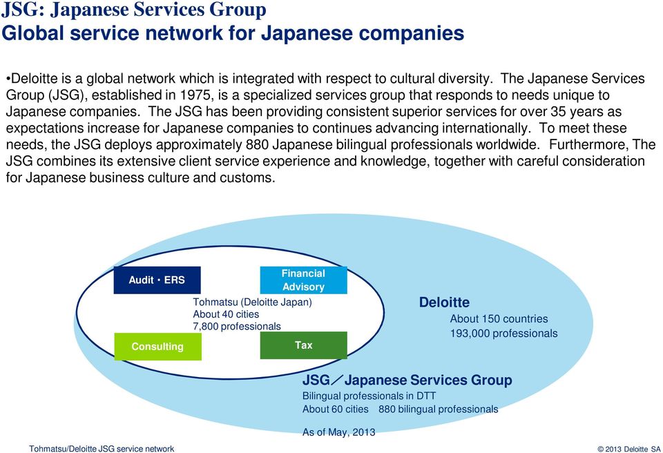 The JSG has been providing consistent superior services for over 35 years as expectations increase for Japanese companies to continues advancing internationally.