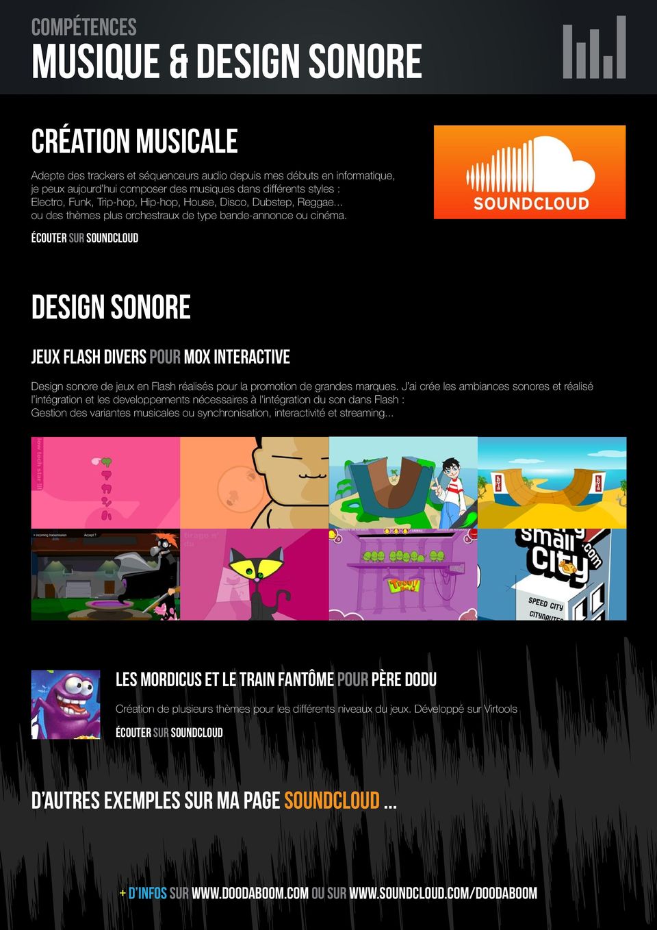écouter sur soundcloud Design sonore jeux flash divers pour Mox interactive Design sonore de jeux en Flash réalisés pour la promotion de grandes marques.