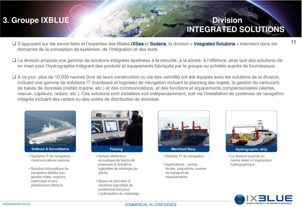 11 La division propose une gamme de solutions intégrées destinées à la sécurité, à la sûreté, à l offshore, ainsi que des solutions clé en main pour l hydrographie intégrant des produits et