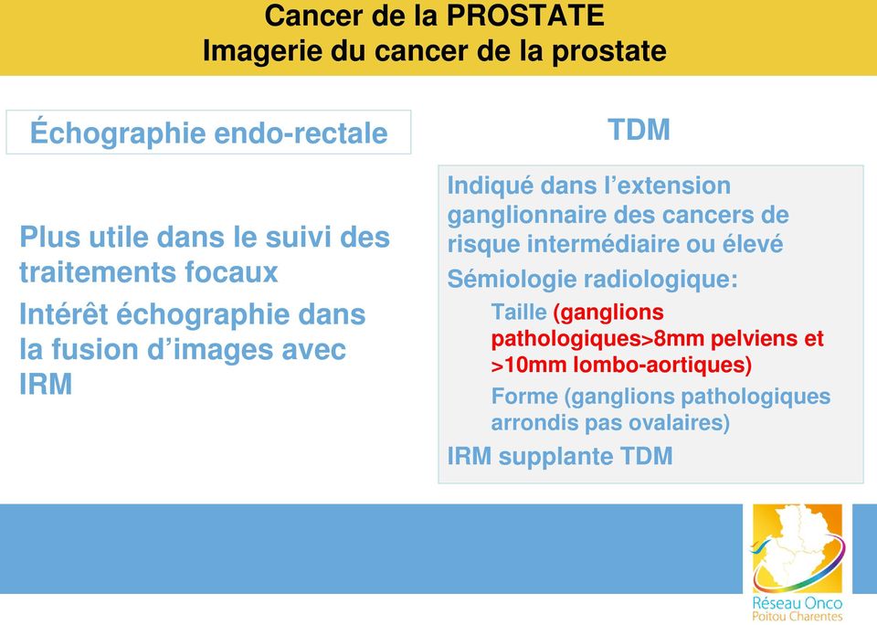 ganglionnaire des cancers de risque intermédiaire ou élevé Sémiologie radiologique: Taille (ganglions