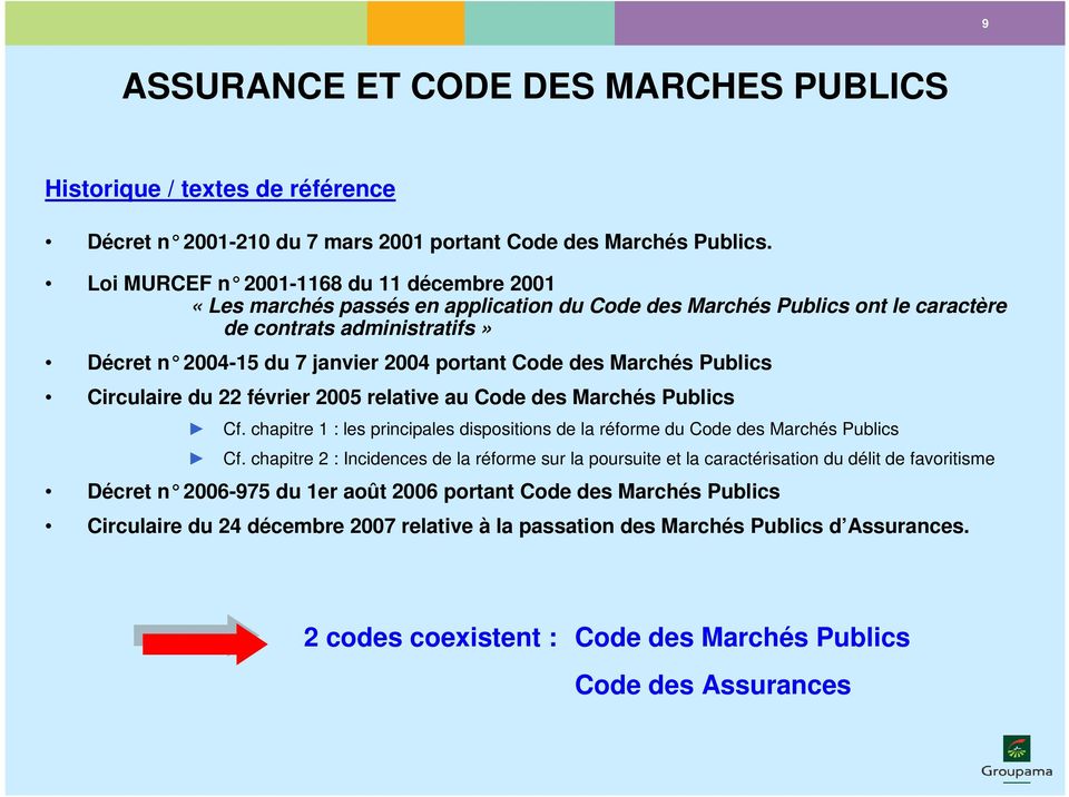 des Marchés Publics Circulaire du 22 février 2005 relative au Code des Marchés Publics Cf. chapitre 1 : les principales dispositions de la réforme du Code des Marchés Publics Cf.