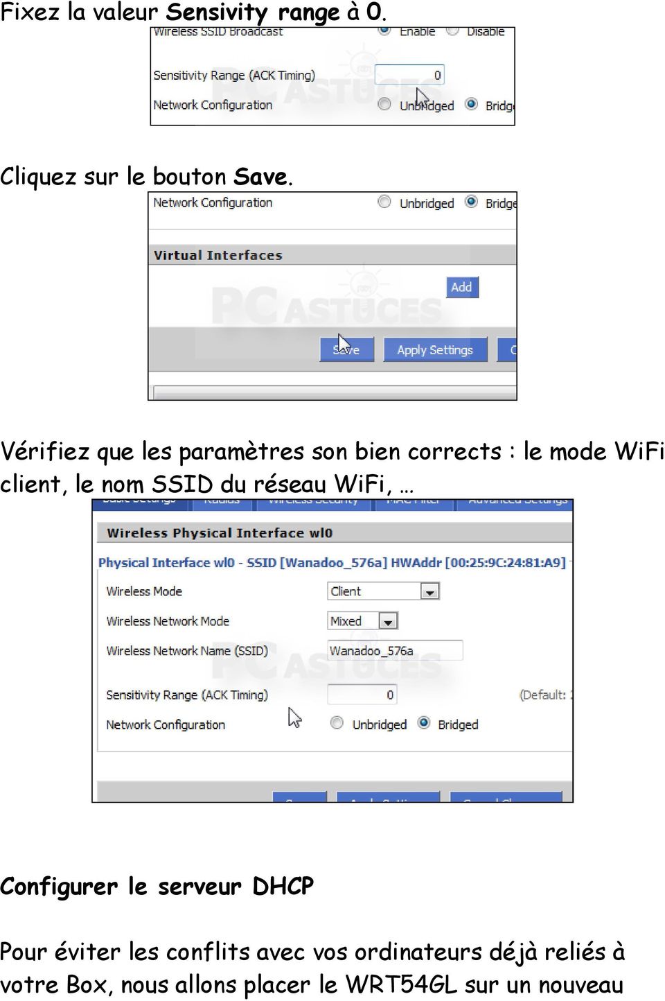 SSID du réseau WiFi, Configurer le serveur DHCP Pour éviter les conflits