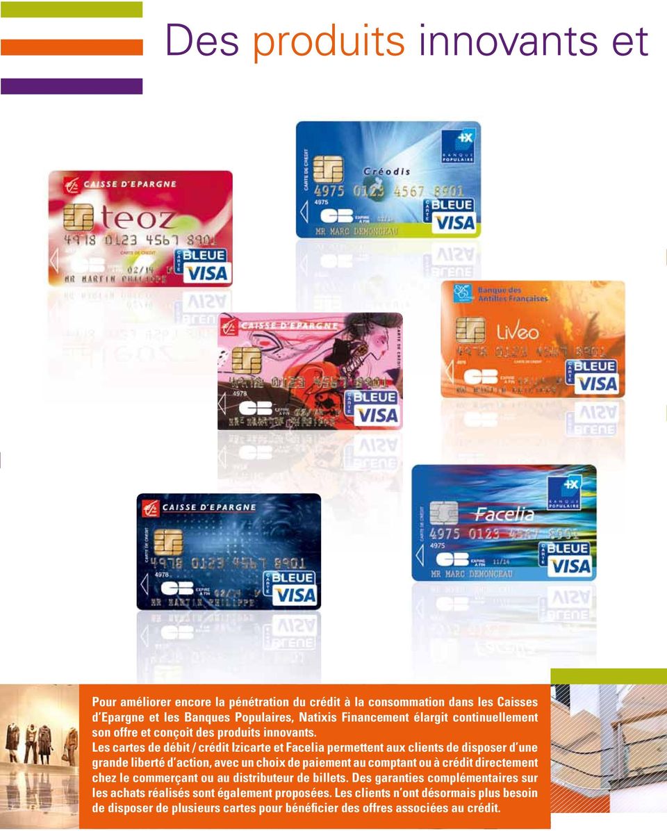Les cartes de débit / crédit Izicarte et Facelia permettent aux clients de disposer d une grande liberté d action, avec un choix de paiement au comptant ou à crédit
