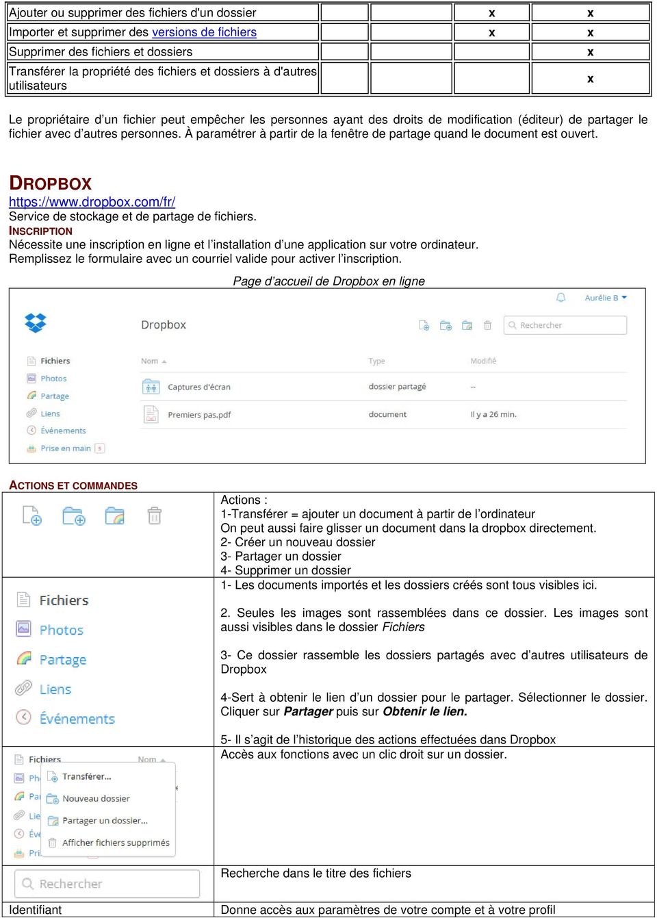 À paramétrer à partir de la fenêtre de partage quand le document est ouvert. DROPBOX https://www.dropbo.com/fr/ Service de stockage et de partage de fichiers.