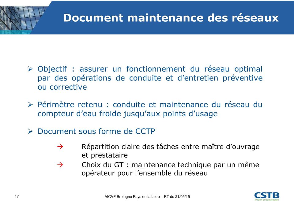 compteur d eau froide jusqu aux points d usage Document sous forme de CCTP Répartition claire des tâches entre