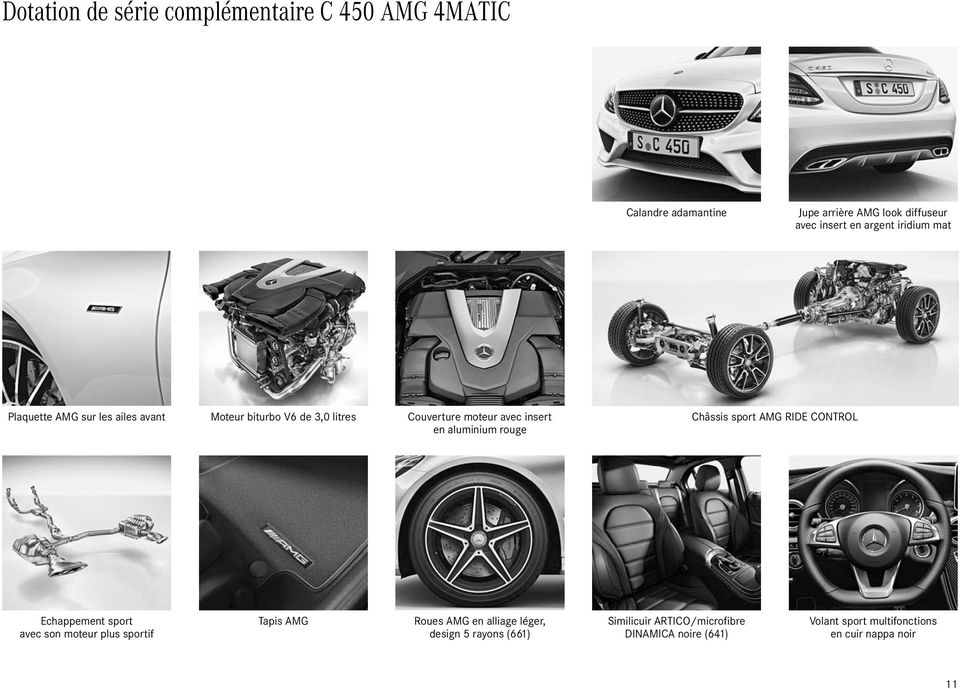 aluminium rouge Châssis sport AMG RIDE CONTROL Echappement sport avec son moteur plus sportif Tapis AMG Roues AMG en