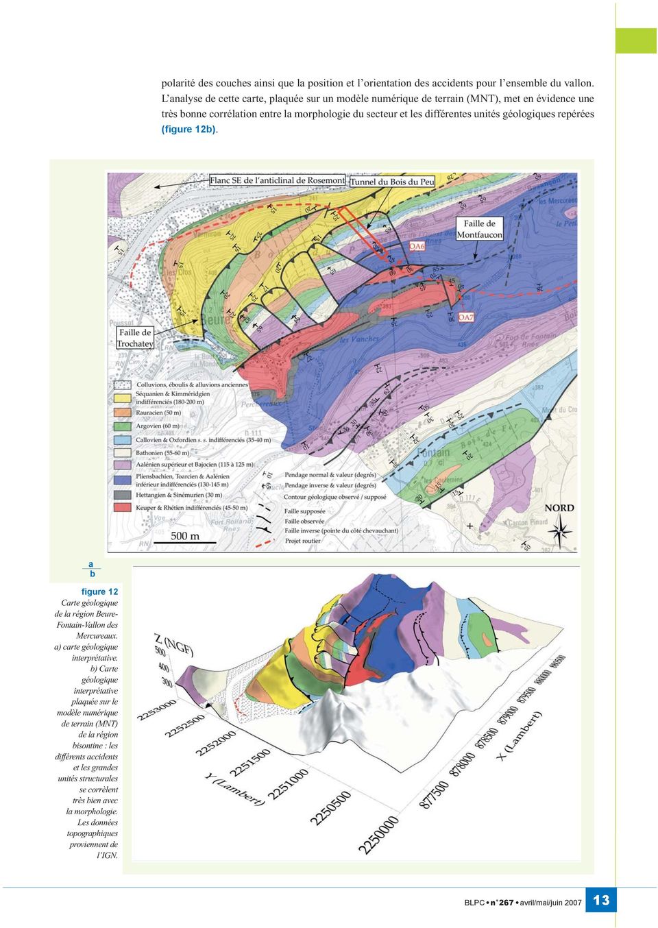 géologiques repérées (figure 12b). a b figure 12 Carte géologique de la région Beure- Fontain-Vallon des Mercureaux. a) carte géologique interprétative.