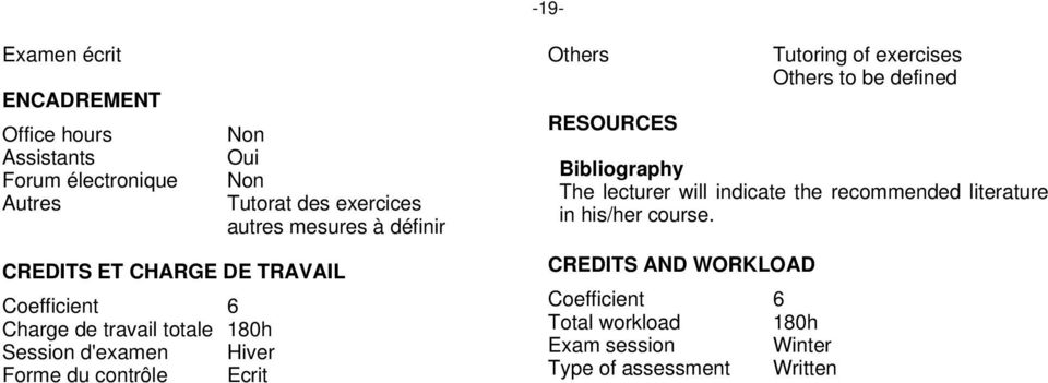 RESOURCES Tutoring of exercises Others to be defined Bibliography The lecturer will indicate the recommended literature