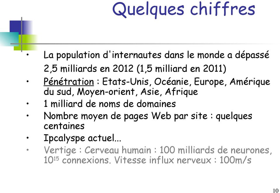 Afrique 1 milliard de noms de domaines Nombre moyen de pages Web par site : quelques centaines