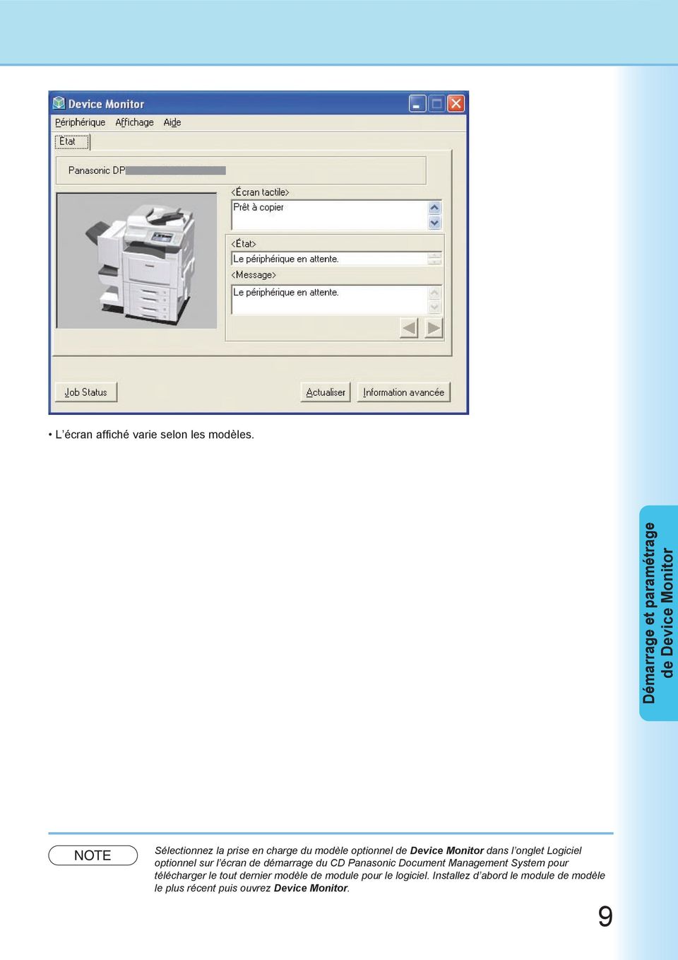 Device Monitor dans l onglet Logiciel optionnel sur l écran de démarrage du CD Panasonic Document